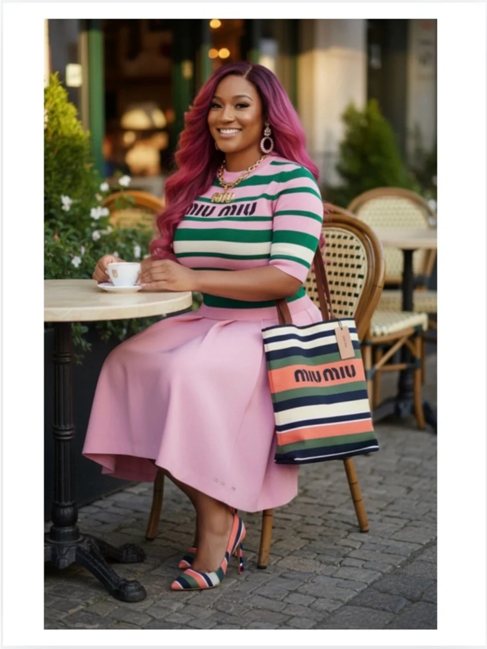 MIU MIU Black, Green, Pink, & White Tote Bag,. NWT